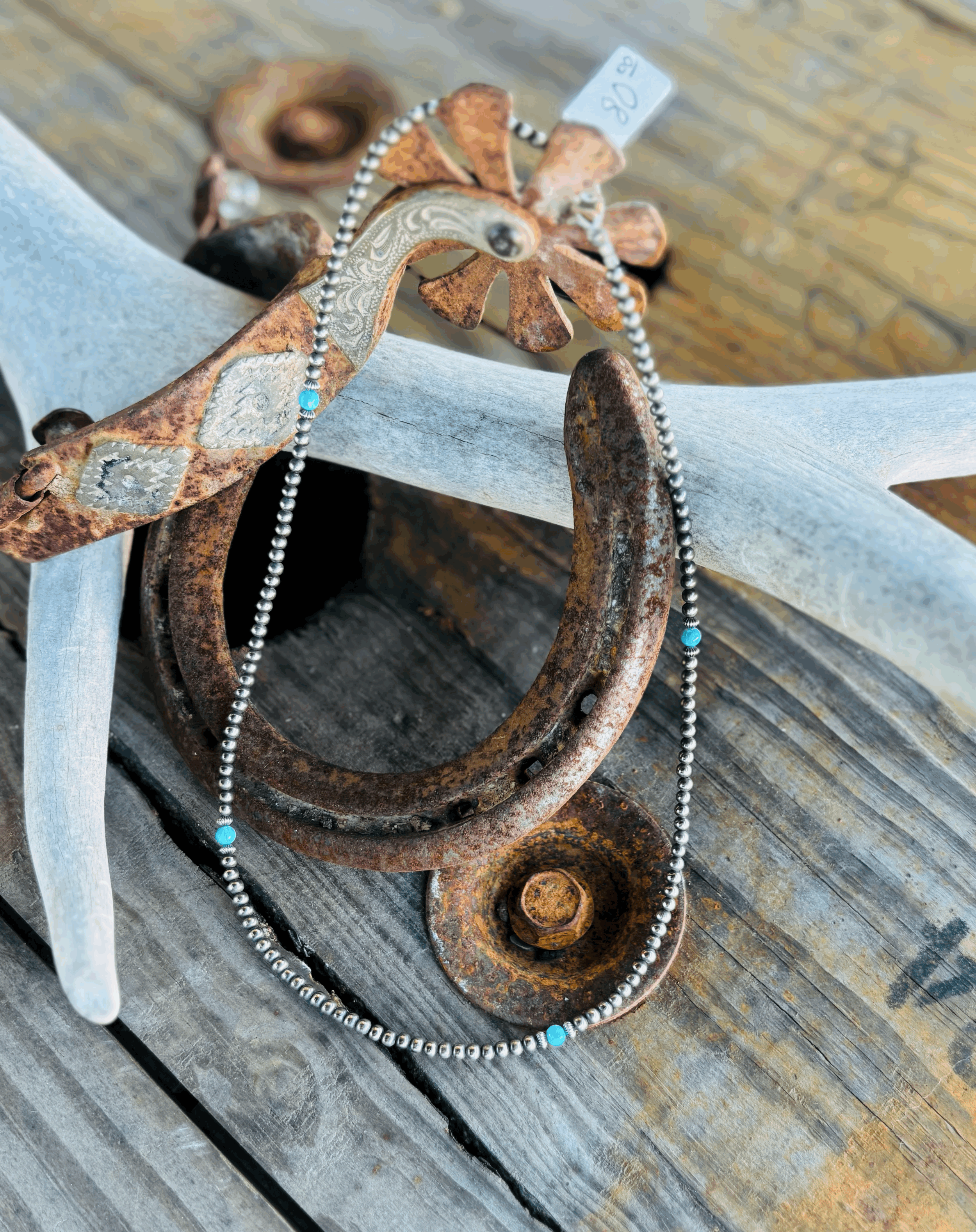 18 inch 3mm pearls with 4mm turquoise opals