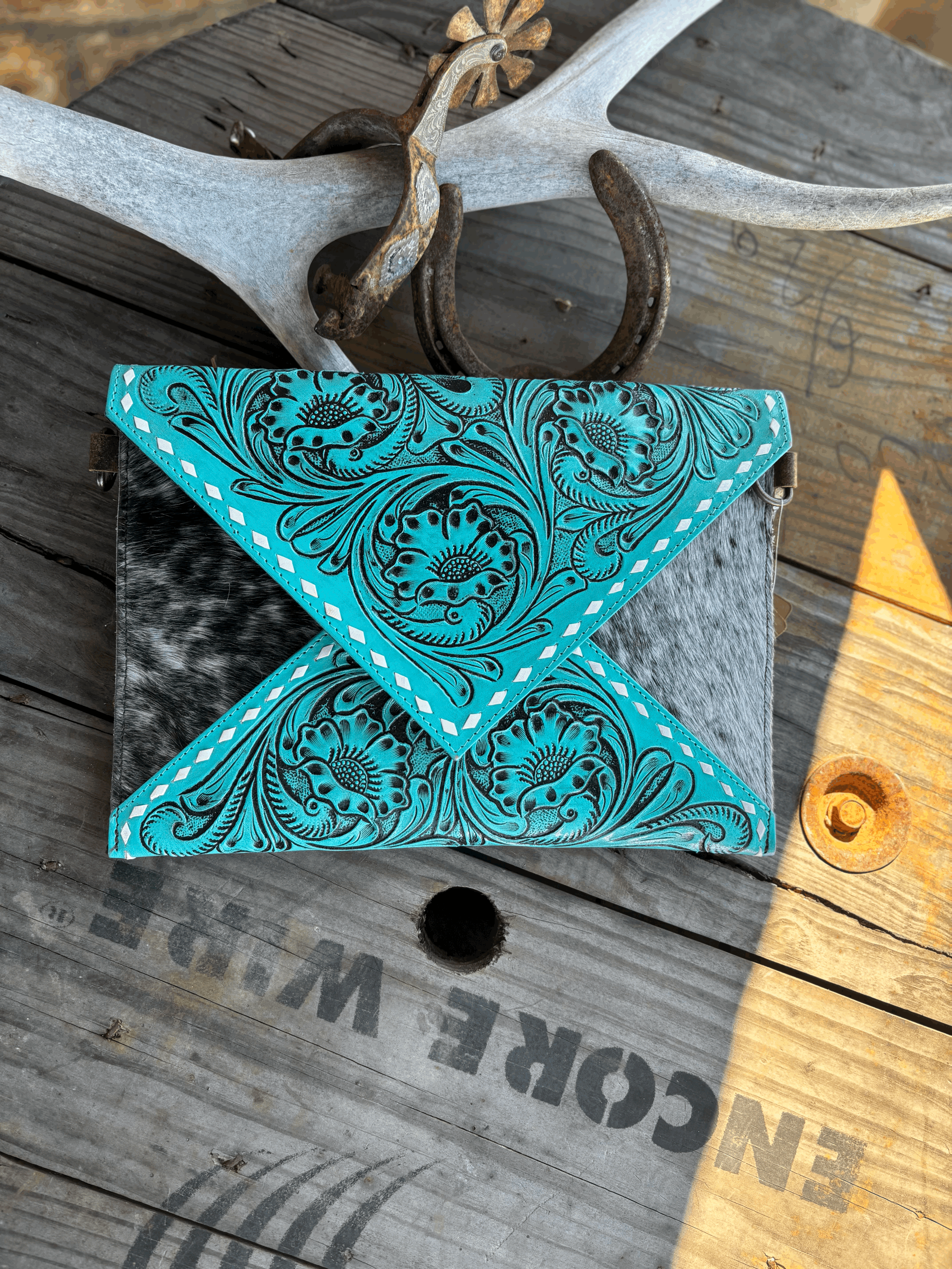 Teal and Cowhide Clutch/Crossbody