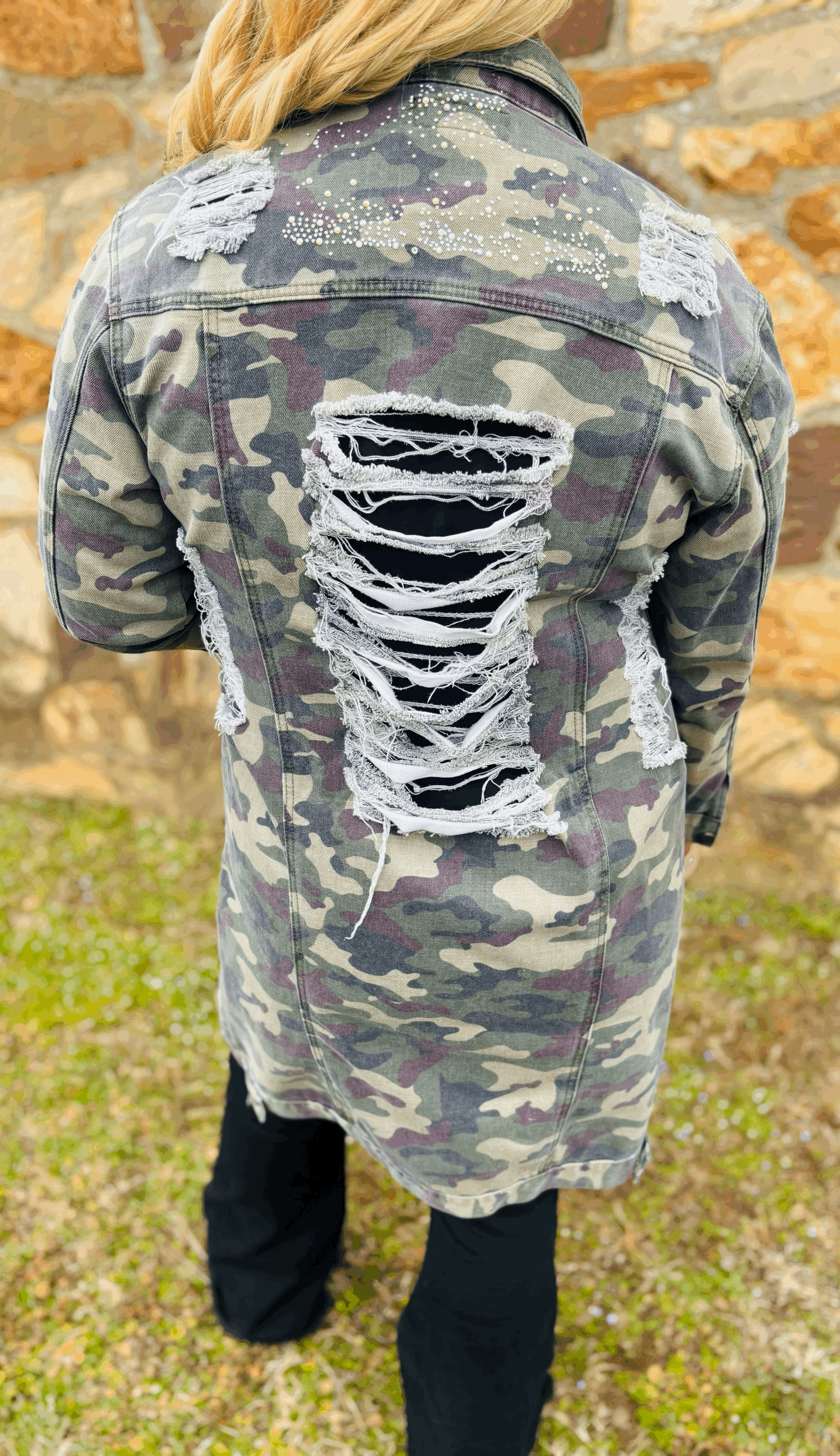 Destressed X-Long Camo Jacket