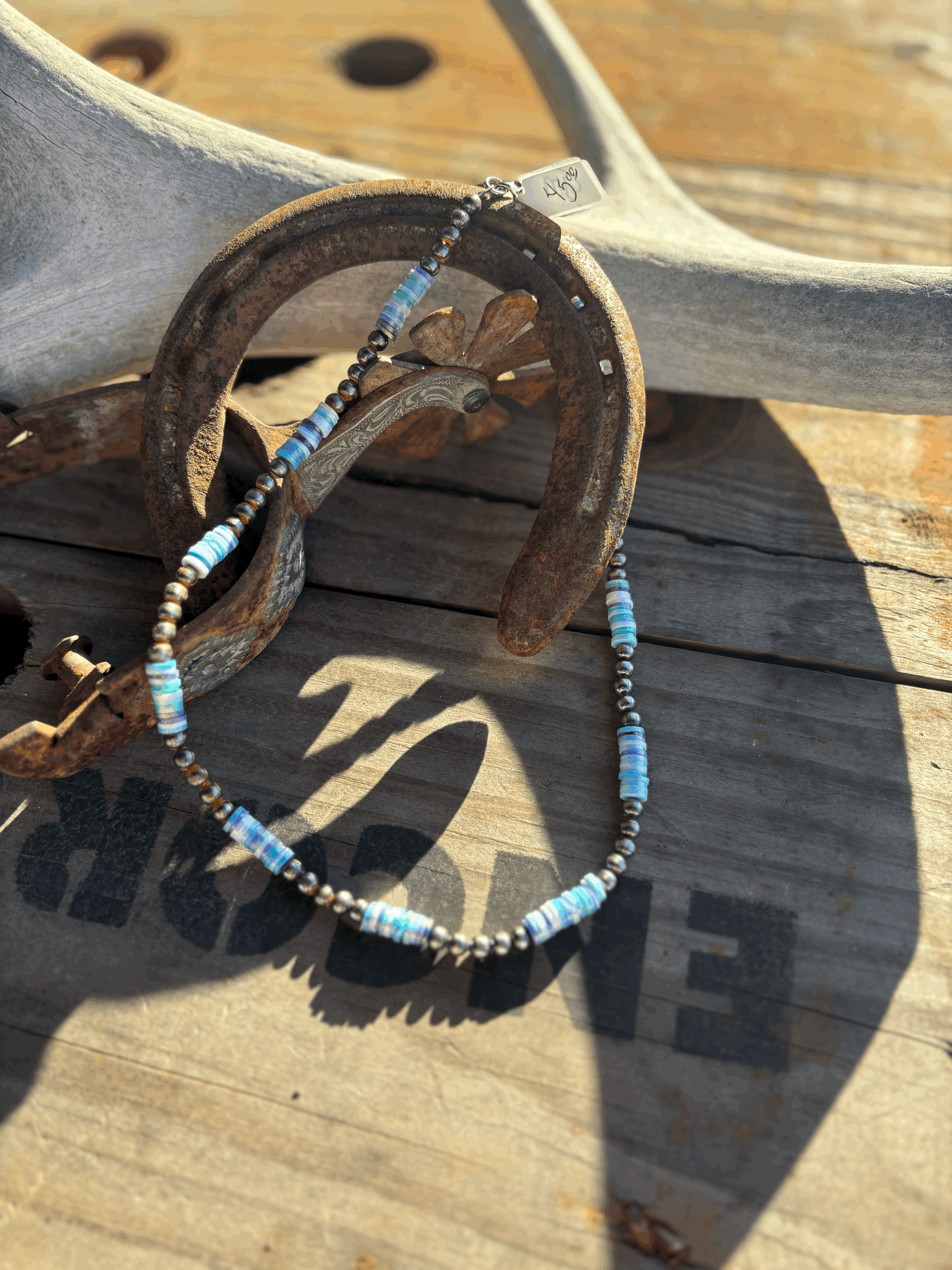 18 inch German Silver 5mm beads with purple Heishi