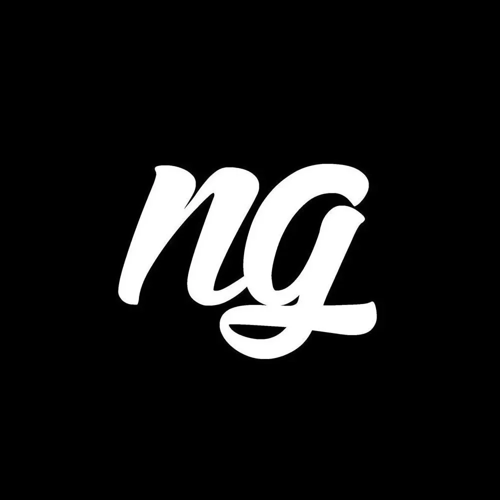 Black background with white text forming the word 'nig' in stylized, cursive font.