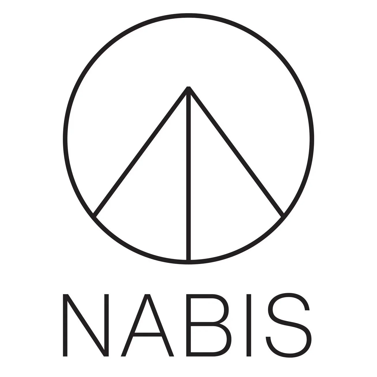 Black and white logo with a circle containing a stylized mountain and a peace symbol, and the word 'NABIS' underneath.