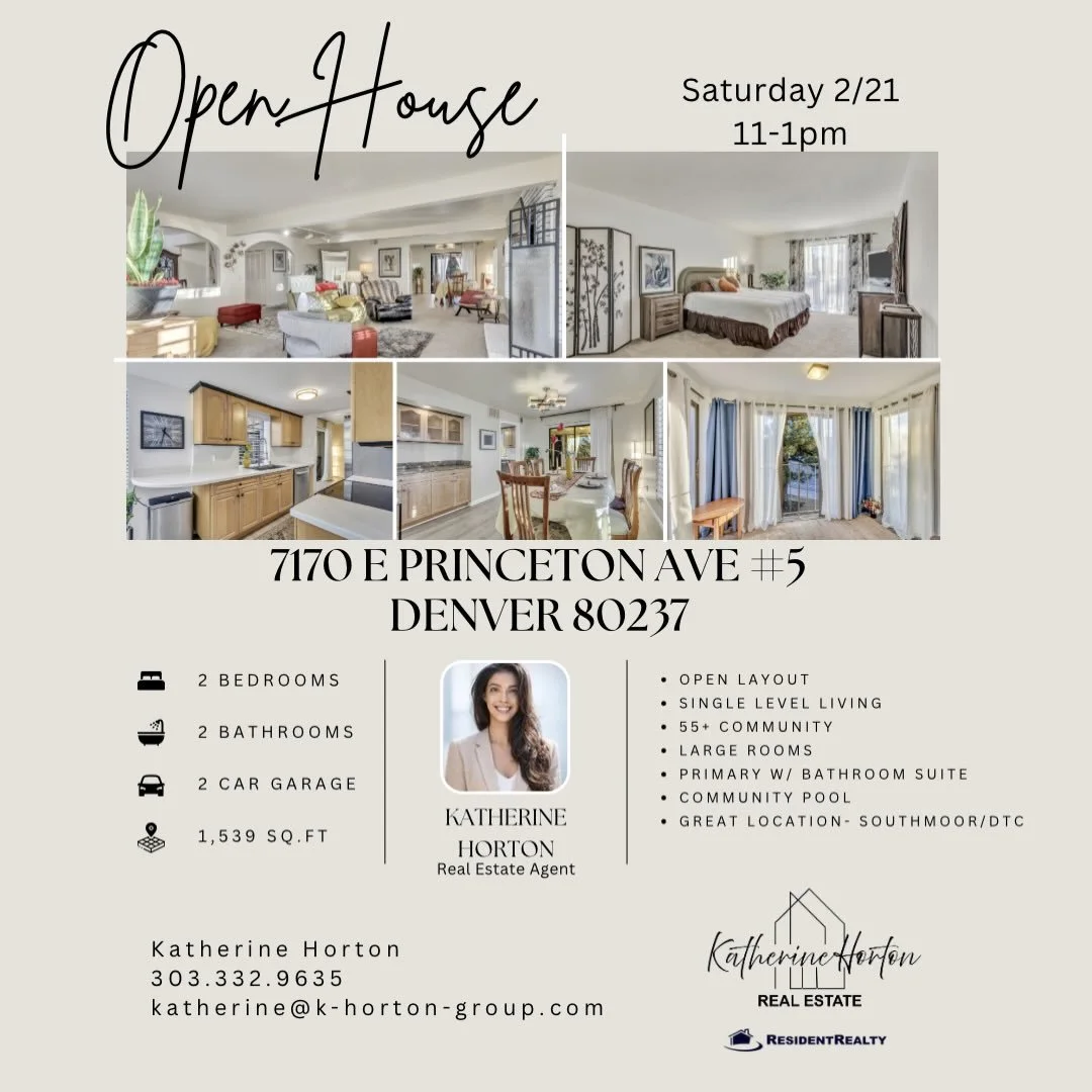 Single-level living made easy ✨
Join me Saturday 2/21 from 11&ndash;1 PM at 7170 Princeton Ave #5 Denver 80237

✔️ 2 Bed | 2 Bath
✔️ Low-maintenance, single-level floor plan
✔️ Desirable 55+ community
Stop by and see if this home is the right fit for