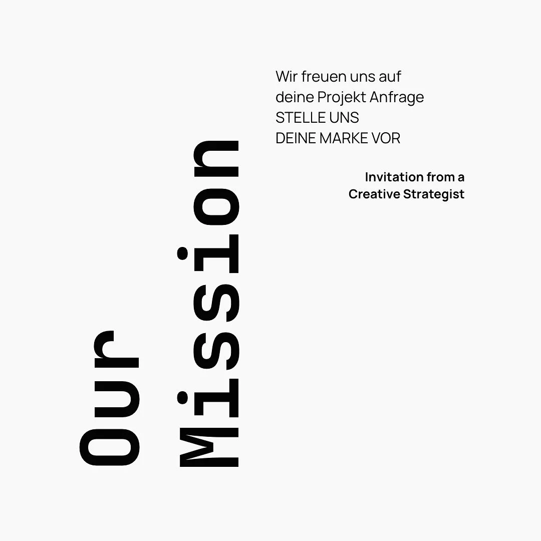 UNSERE MISSION 

Wir erm&ouml;glichen kreativen Marken, ihre Visionen im digitalen Raum wirkungsvoll zu entfalten. Durch strategisches Design, zielgerichtete Kommunikation und ma&szlig;geschneiderte Online-Pr&auml;senzen machen wir ihre Ideen sichtba