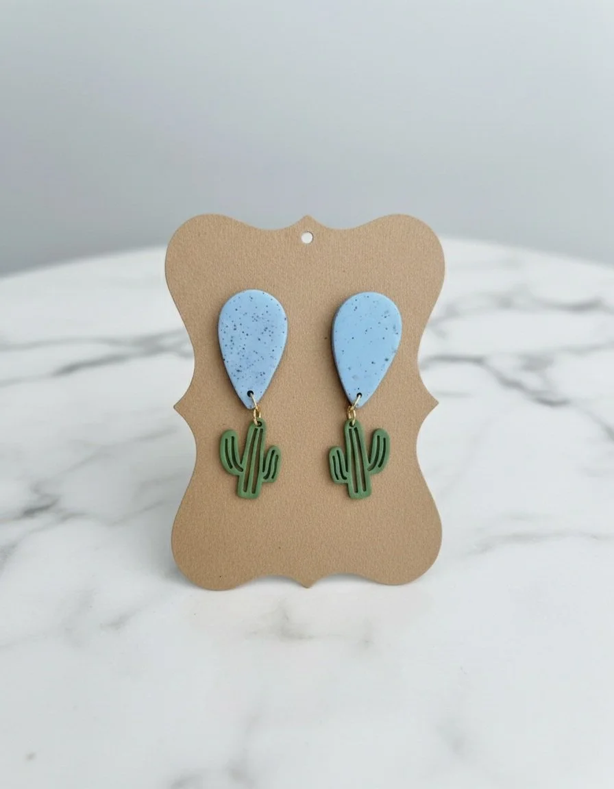Stone and Teal Cacti Studs