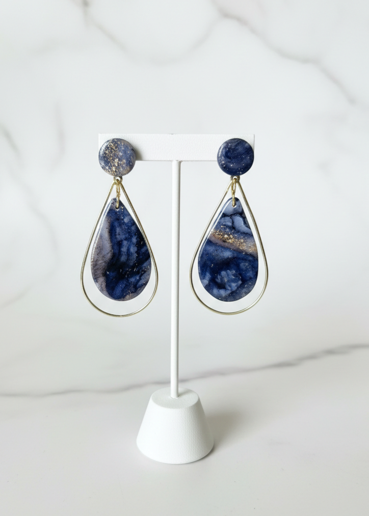 Charcoal Stone with Gold Metals Drop Earring