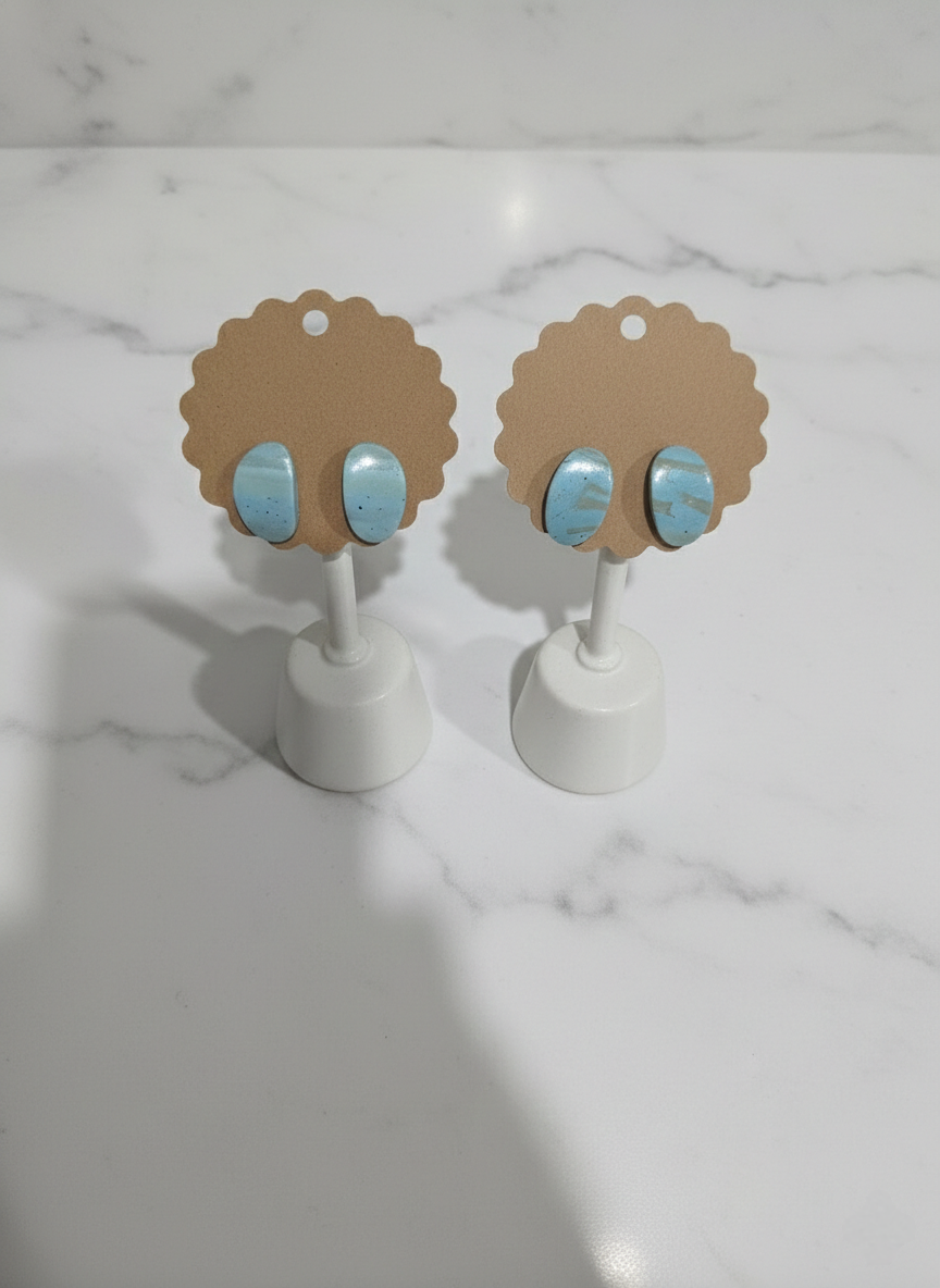 Stone and Teal Cured Oval Studs