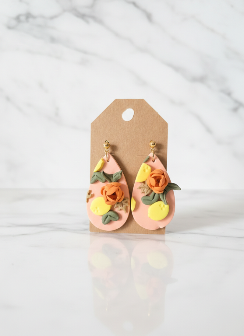 Peachy Lemon Floral Dangles