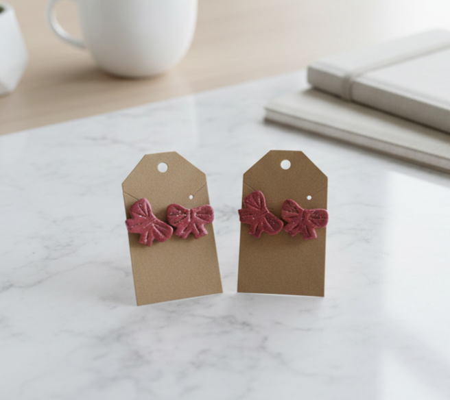 Shiny Wine Bow Studs