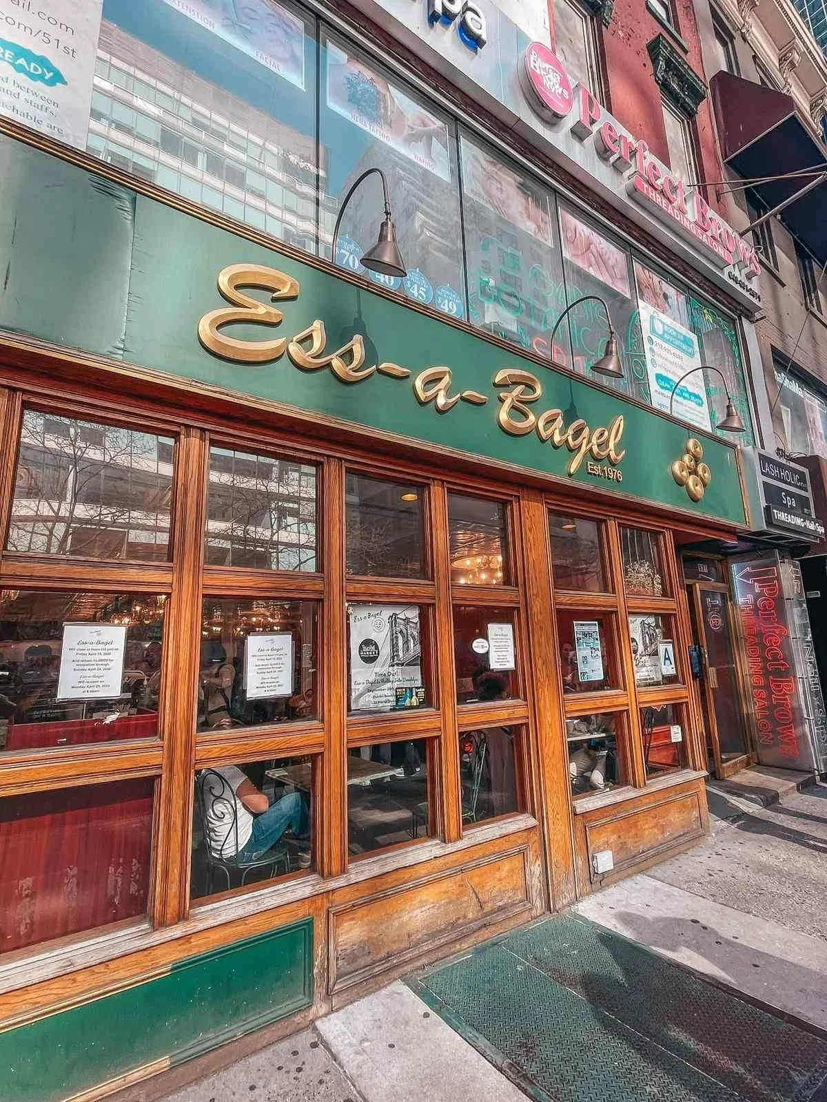 Outside of iconic Ess-A-Bagel in New York City
