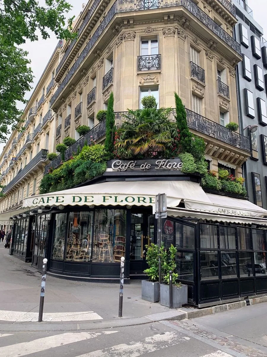 Outside of Cafe de Flore best cafe in Paris France