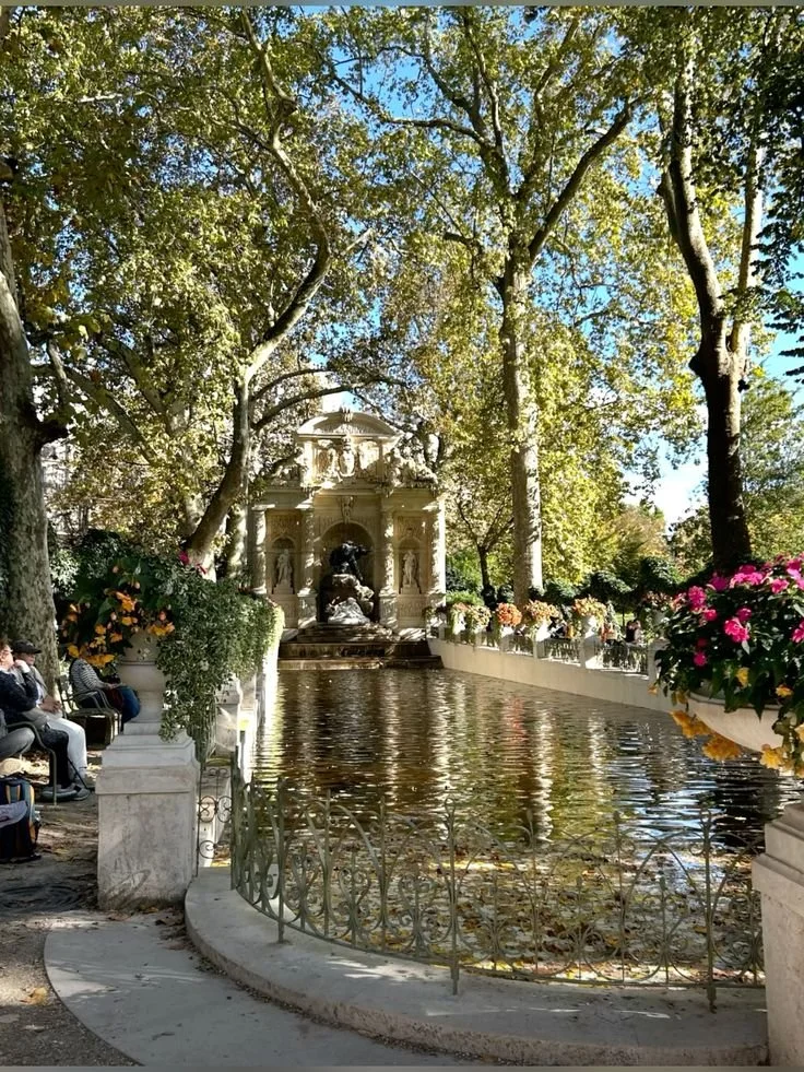 Luxembourg Gardens fountain in daylight in Paris, France