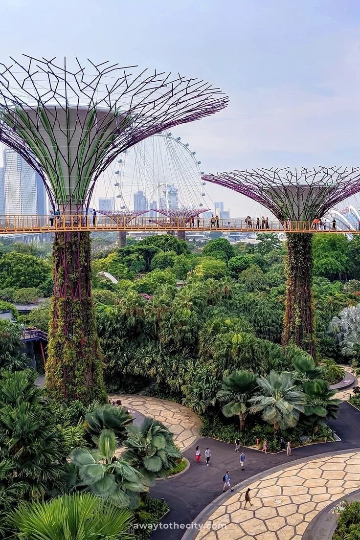 OCBC Skyway at Gardens by the Bay with views of Singapores skyline in the distance