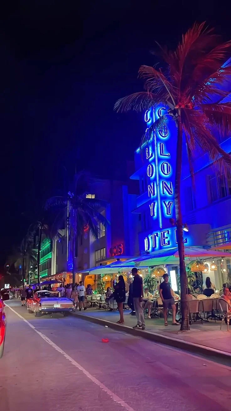 South Beach District nightlife lights in Miami, Florida aesthetic