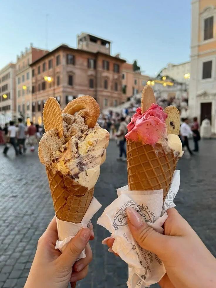 Gelato in a peaceful piazza in Rome, Italy