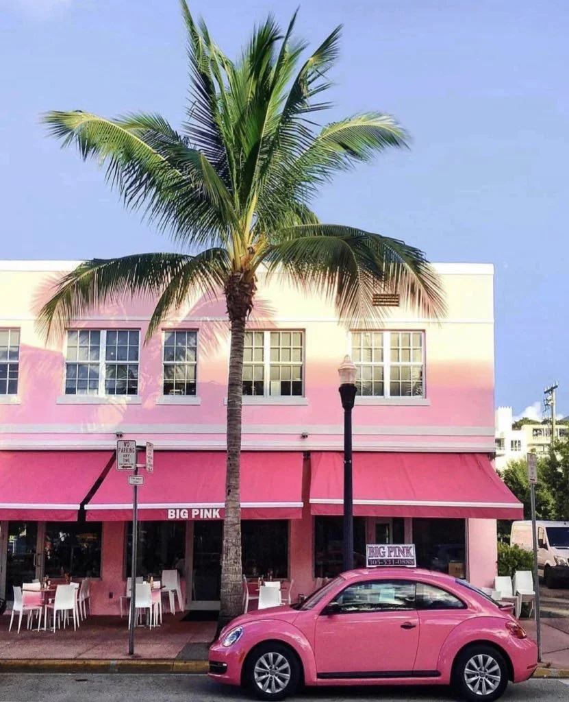 Big Pink restaurant in Miami pink car breakfast aesthetic