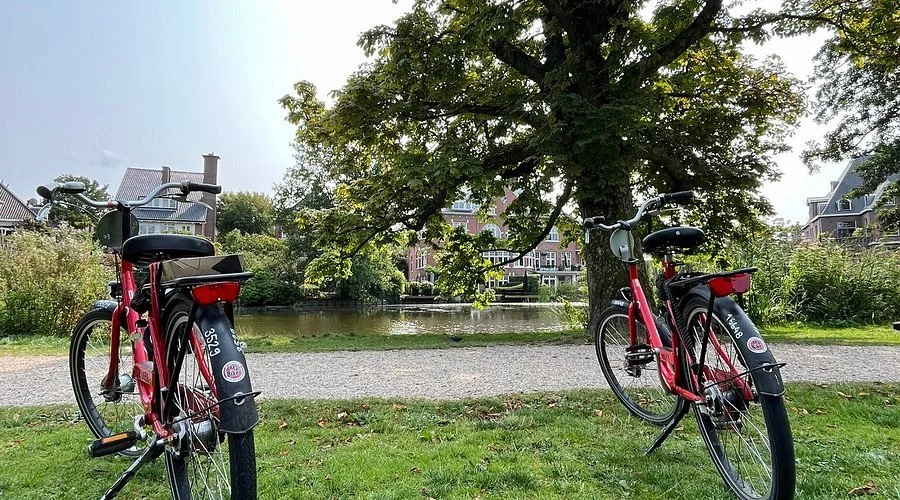 two bikes parked in vondelpark in Amsterdam, Netherlands.