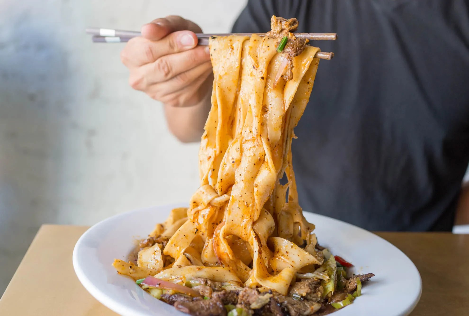 Fresh noodles at Xi'an Famous Foods in NYC, USA