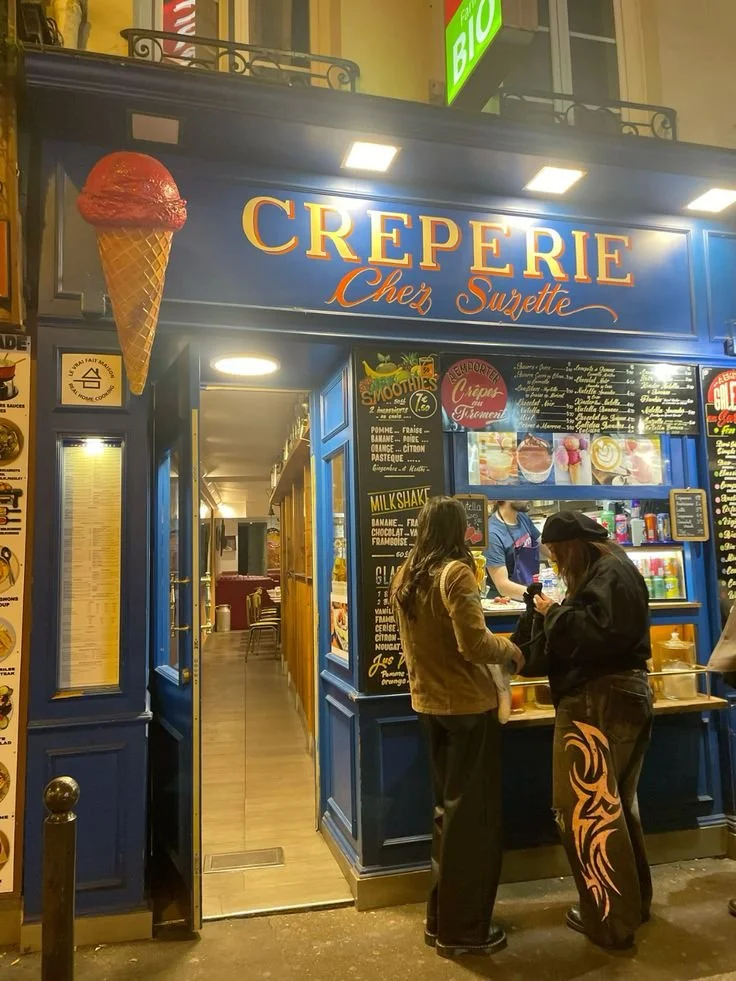 Late night crepe shop in Paris, France.