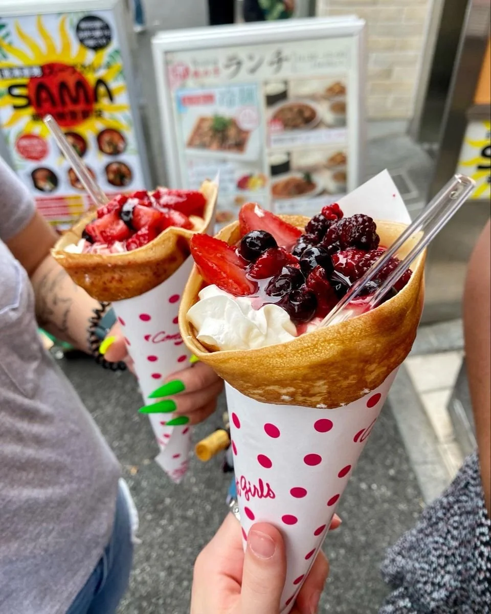 strawberry crepes on harajuku street in Tokyo, Japan.