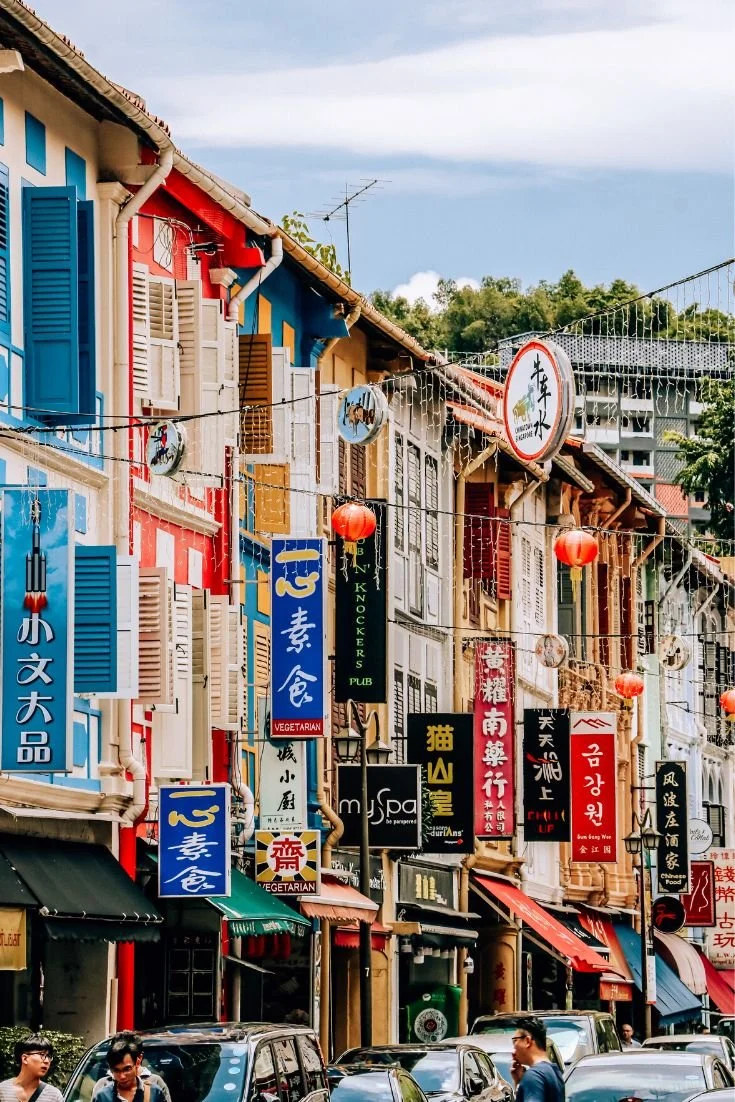 Singapore's iconic chinatown colorful shophouses