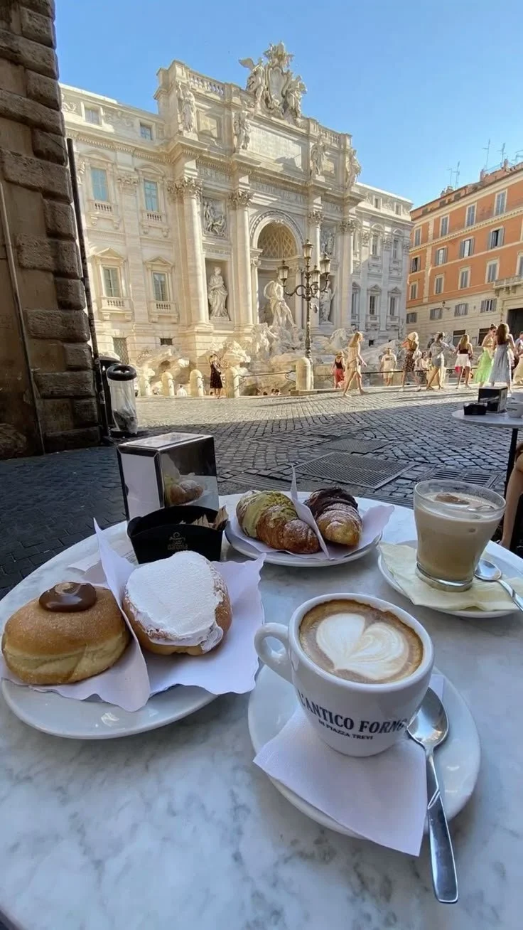 Pastries next to the Trevi Fountain in the morning in Rome, Italy