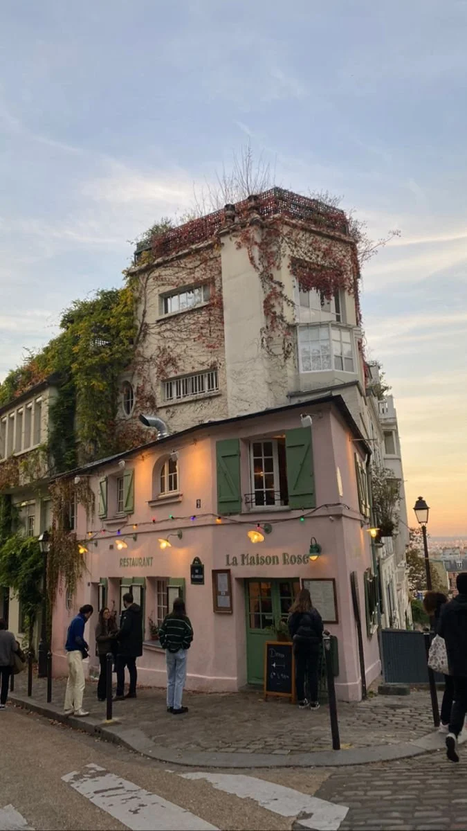 Pastel pink cafe aesthetic in Paris, France