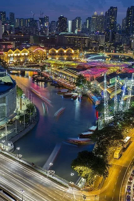 Clarke Quay nightlife by the river in Singapore