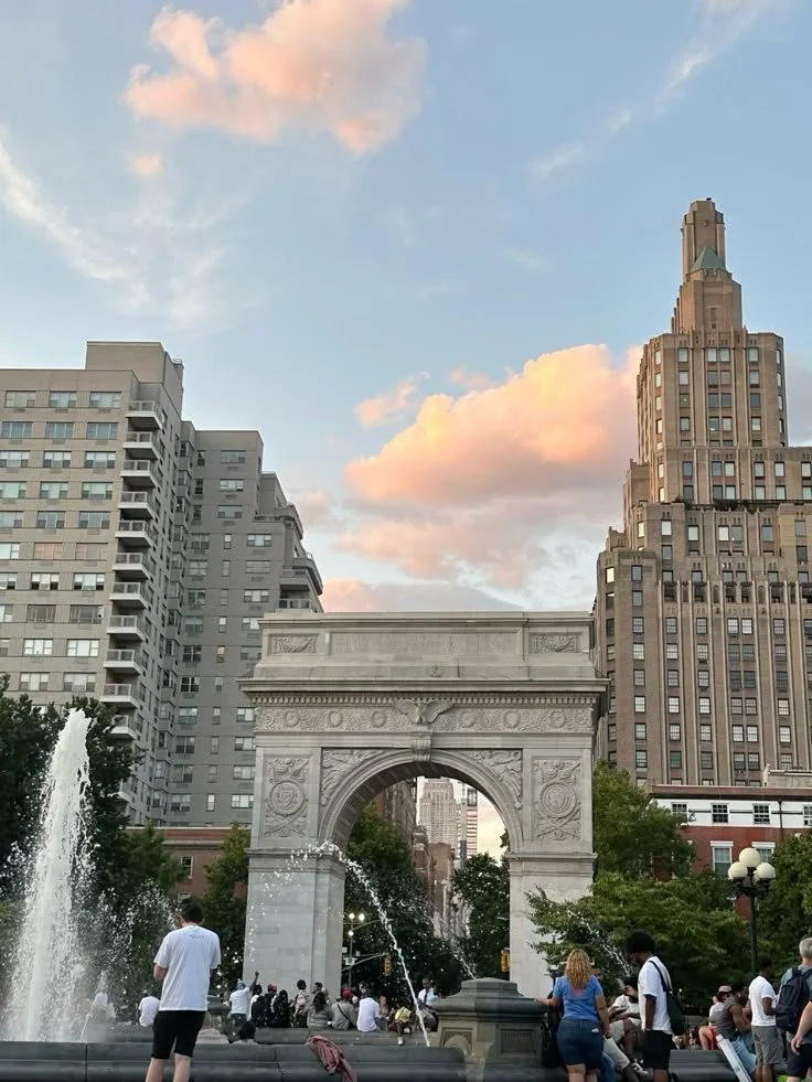 NYC Arc de Triumph in the West Village at sundown.\