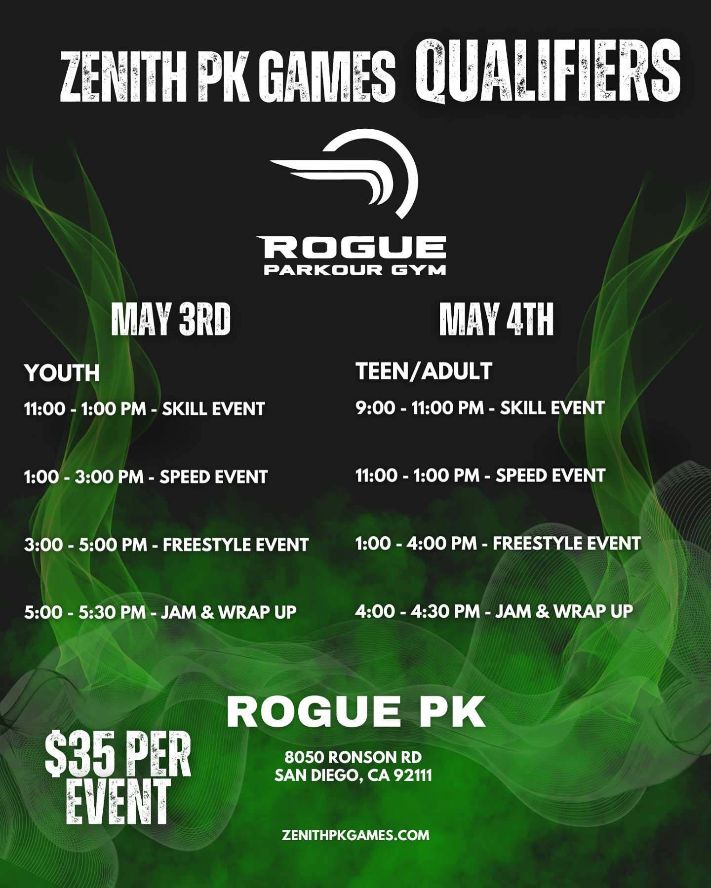 🏆 Zenith PK Games Qualifiers are going down this Weekend at Rogue Parkour Gym!
Get ready to leap, vault, and flow your way to the finals 💥
📍 Location: Rogue Parkour Gym
📅 When: May 4th &amp; 5th
Tag your crew, show up, and prove your movement. 🔥