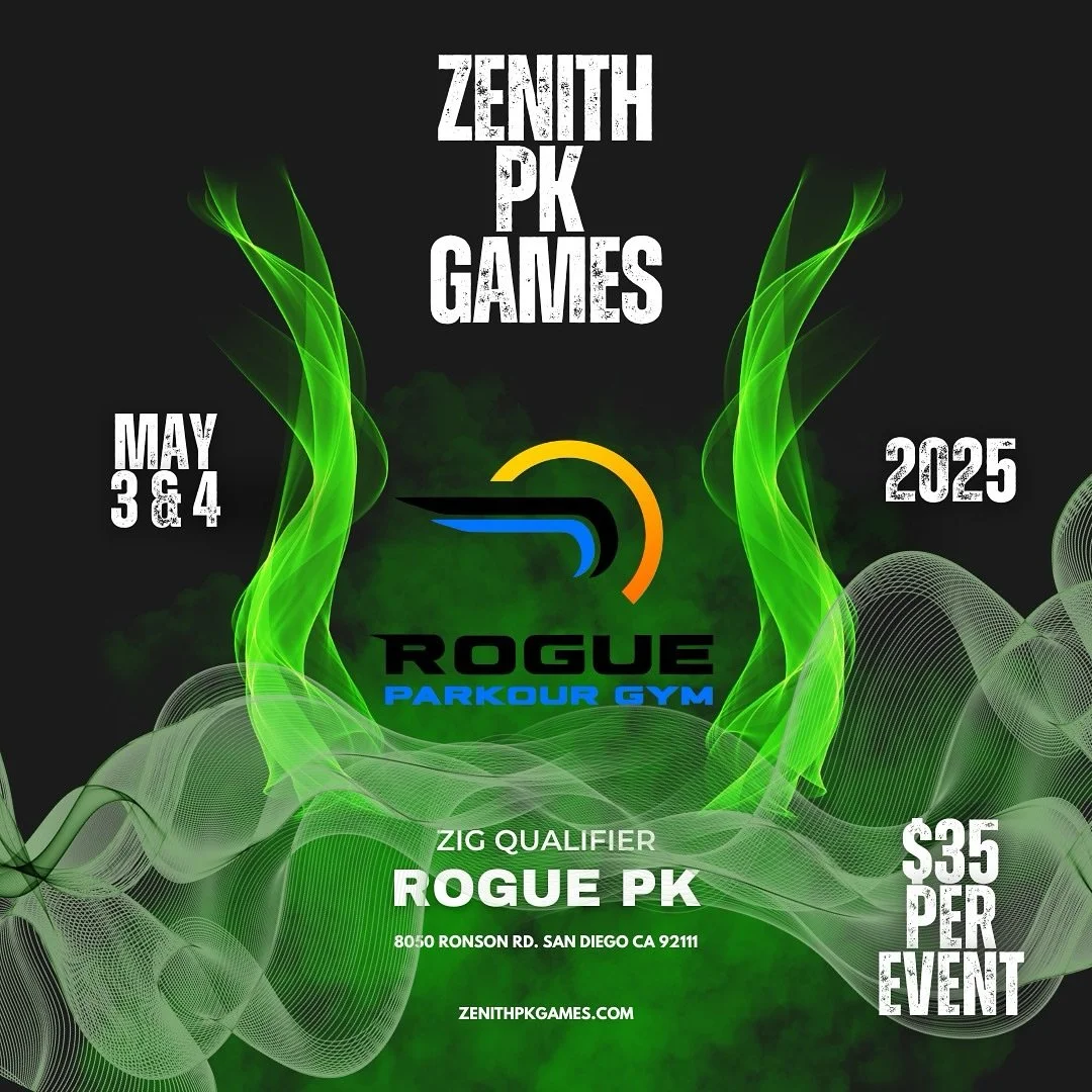 San Diego are you ready for the @rogue.parkour.gym qualifier?! 

Registration now open! 

WWW.ZENITHPKGAMES.COM