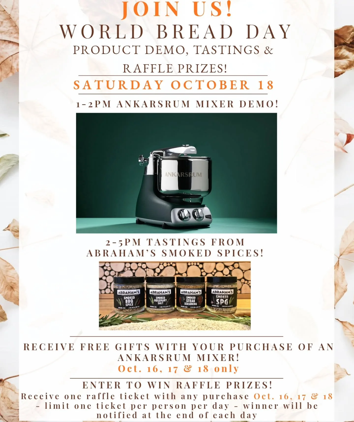 🎉 Mark Your Calendars!

Join us October 16&ndash;18 for a 3-day celebration full of flavor, fun, and fabulous giveaways at Pepperberries!

Here's what's in store:
✔️ Enter to win exciting raffle prizes
✔️ Enjoy free tastings of fresh bread, balsamic