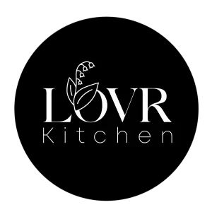 Logo for LOVR Kitchen featuring a stylized leaf with a spoon and fork intertwined.