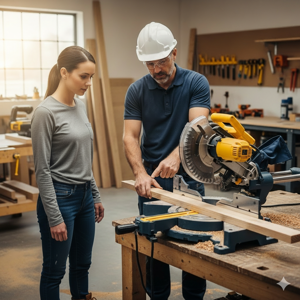person pointing at piece of wood