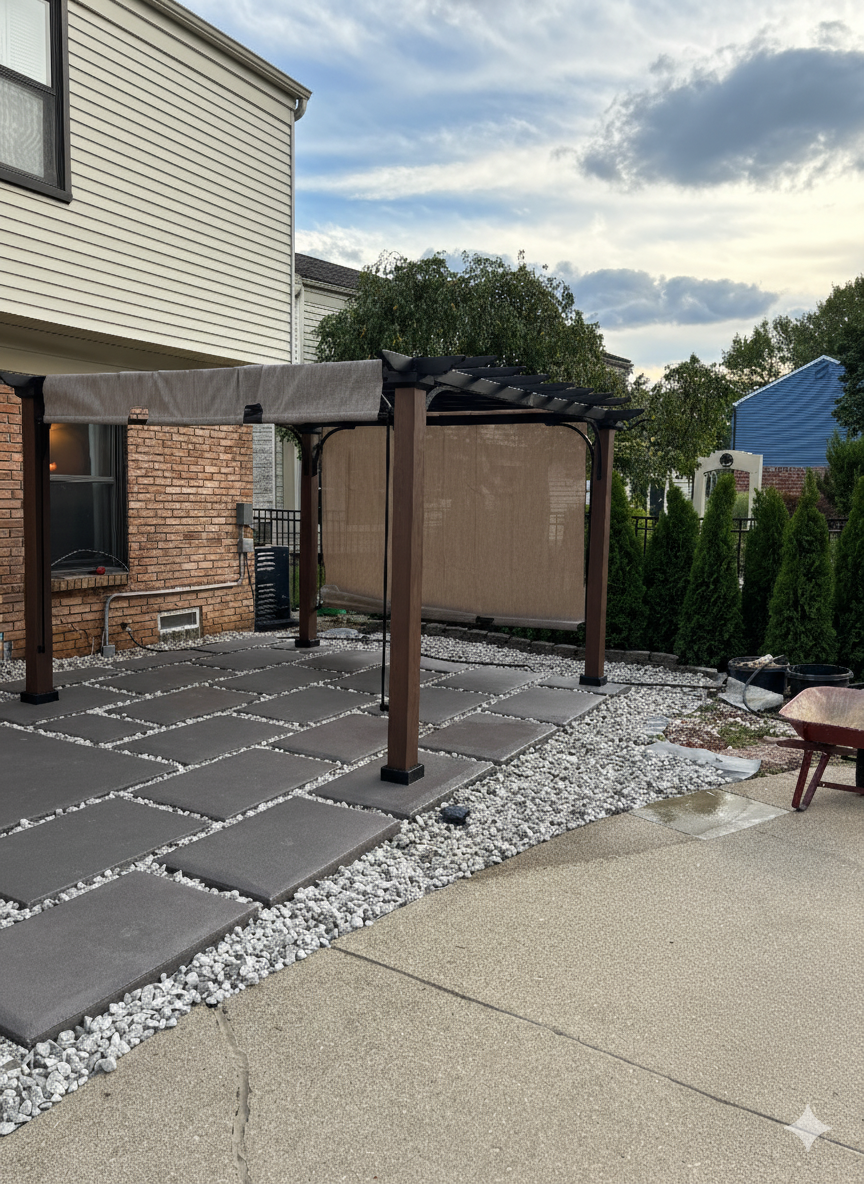 Pergola on cement pavers