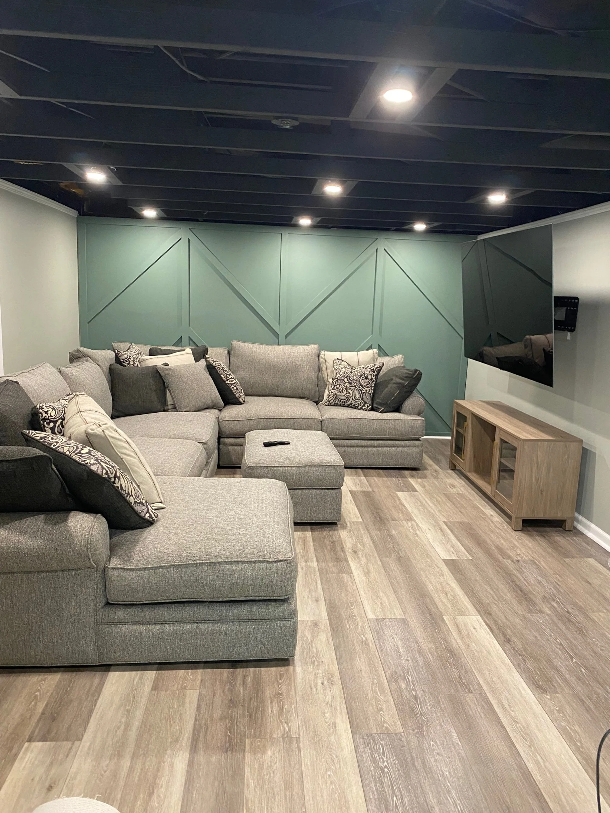 Basement with accent wall
