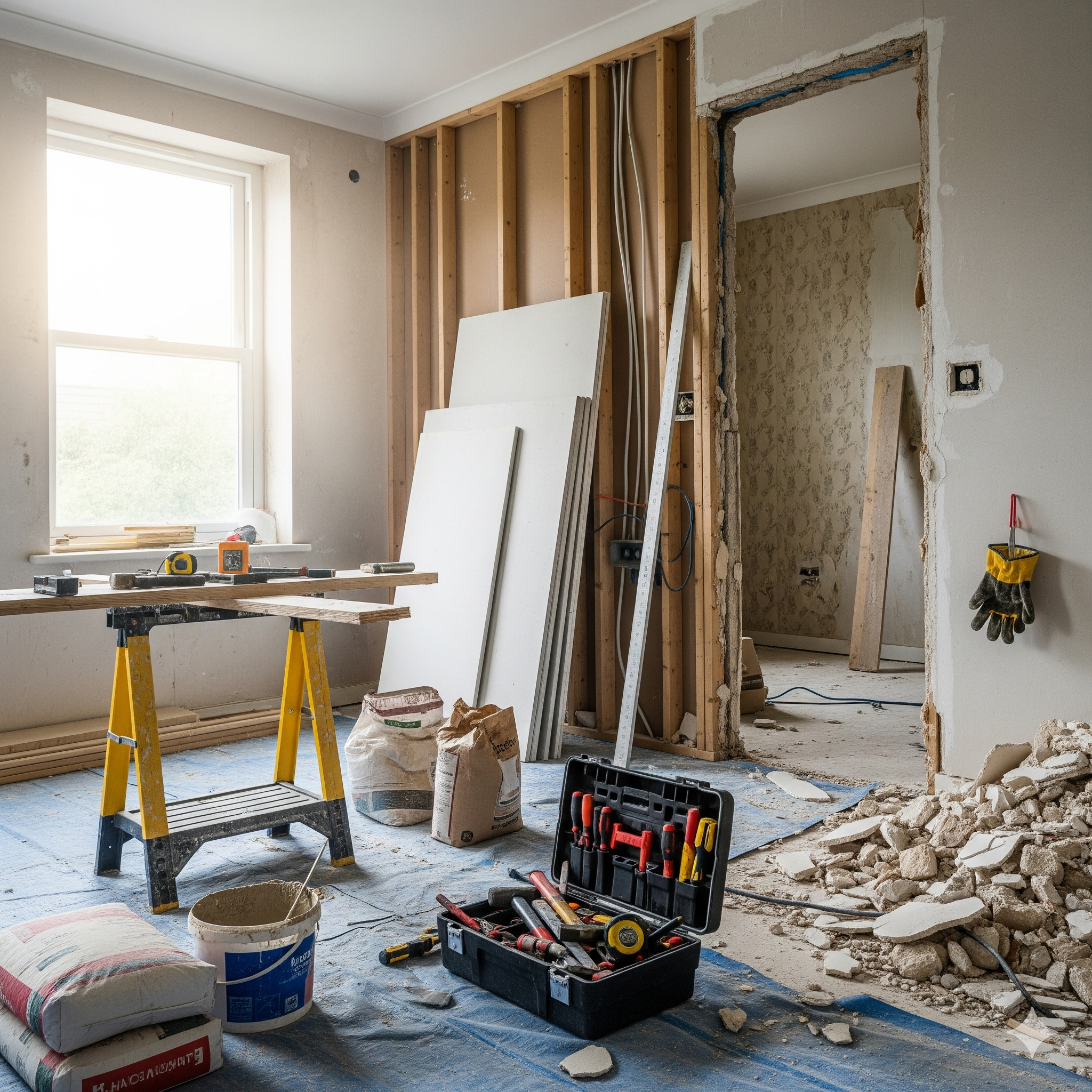 construction site with tool box