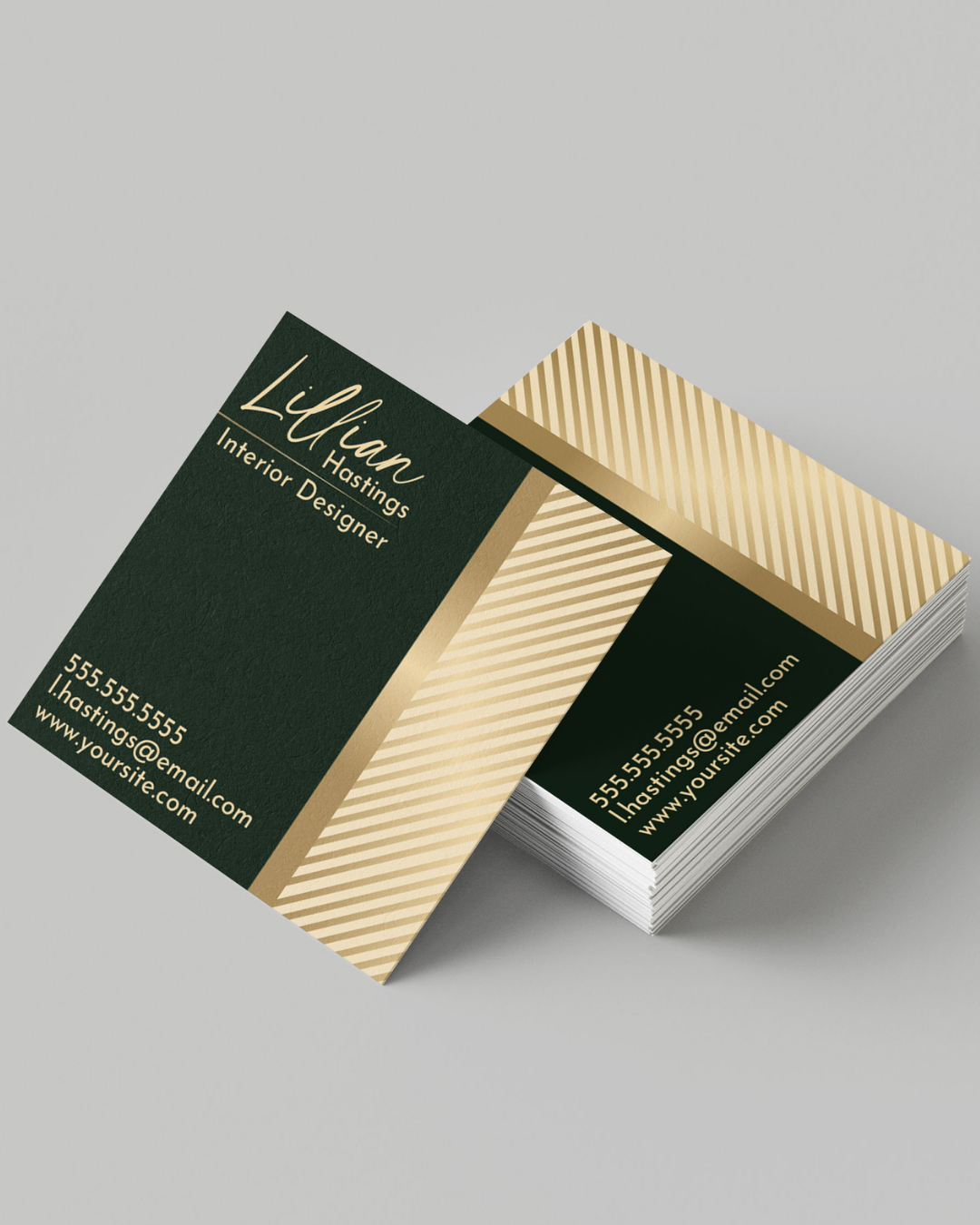 image of green and gold square business cards