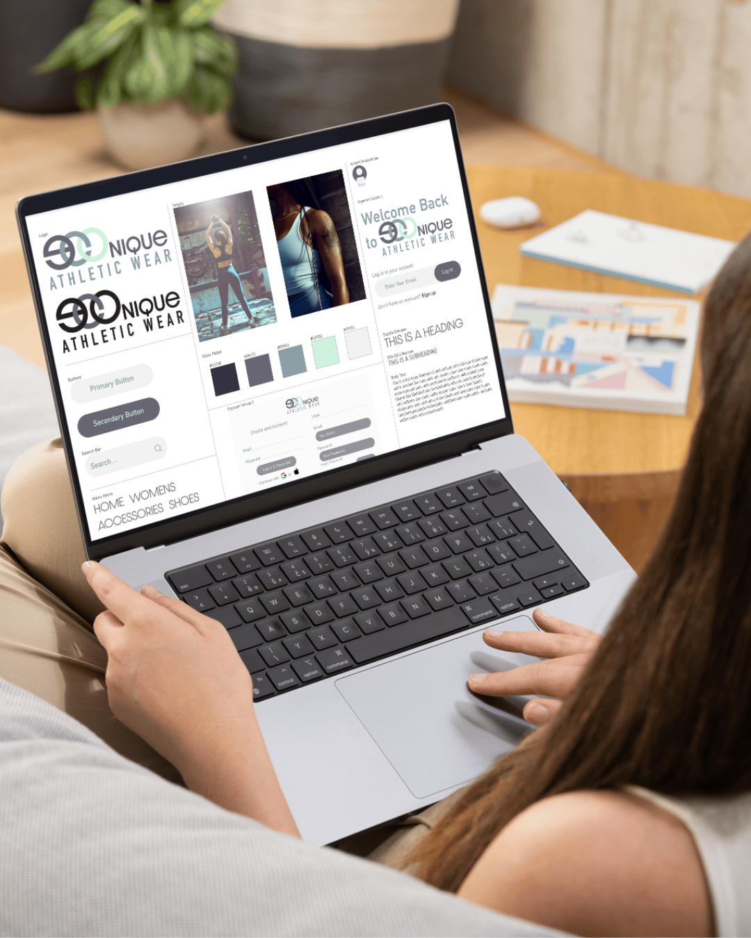 Logo, style tile, and mockup image of Econique e-commerce branding and website.