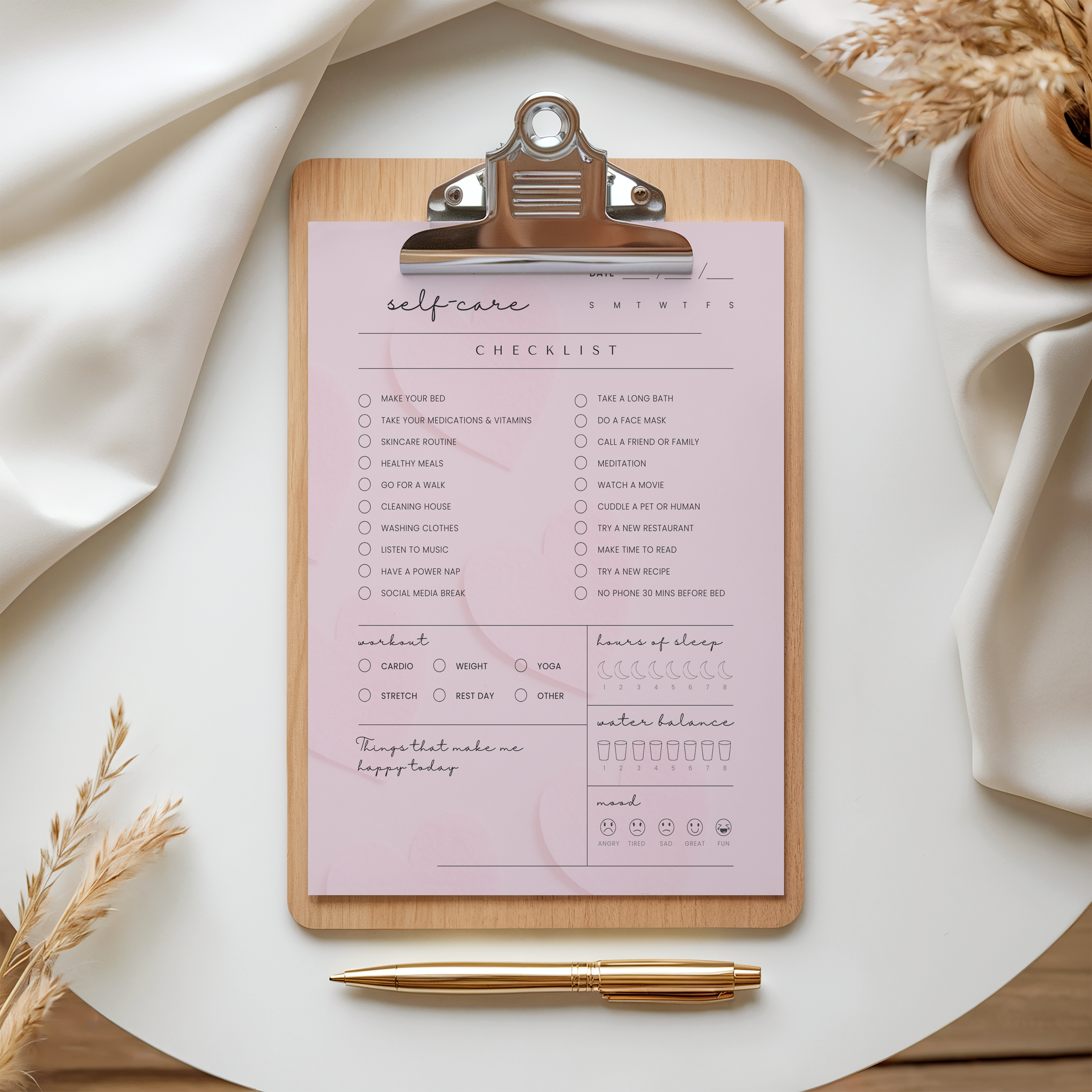 Self-care checklist template