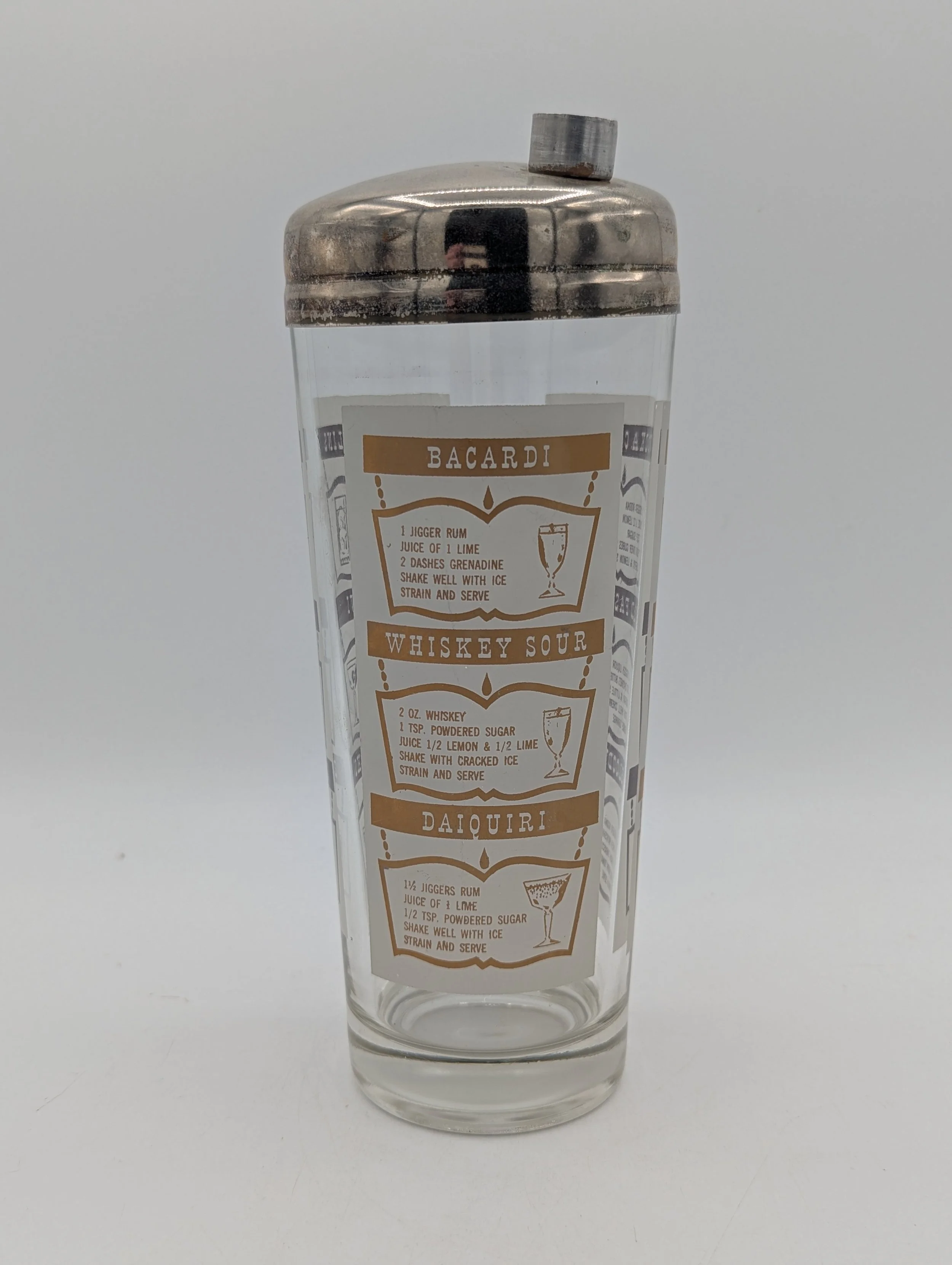 9 Recipe Frosted Gold Depression Glass Cocktail Shaker