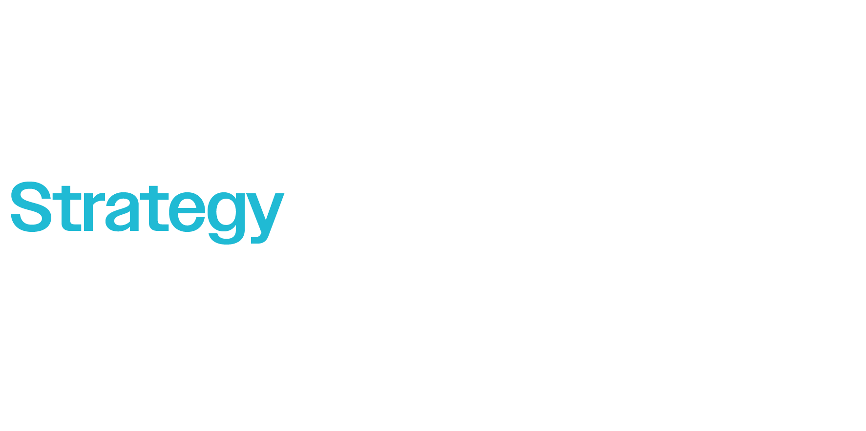 The image features the word 'Strategy' in large, bold, cyan-colored text.