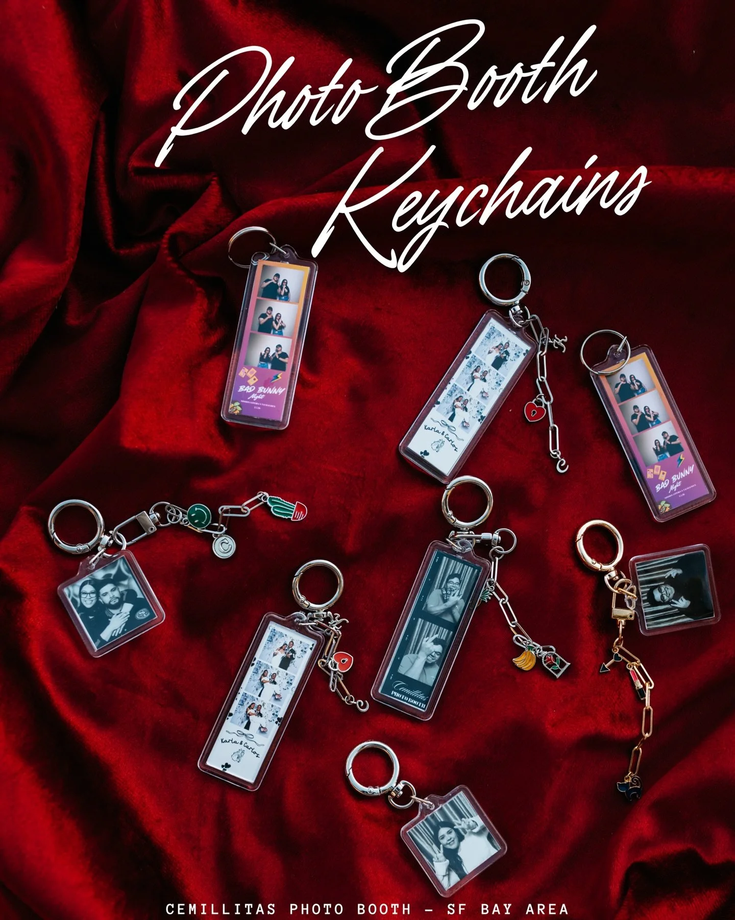 Our photo booth keychains are the perfect keepsake for your next event 🖤✨

Customize your keychains with a variety of charms to match your vibe&mdash;so every guest leaves with something uniquely theirs.

Choose from different sizes like our classic