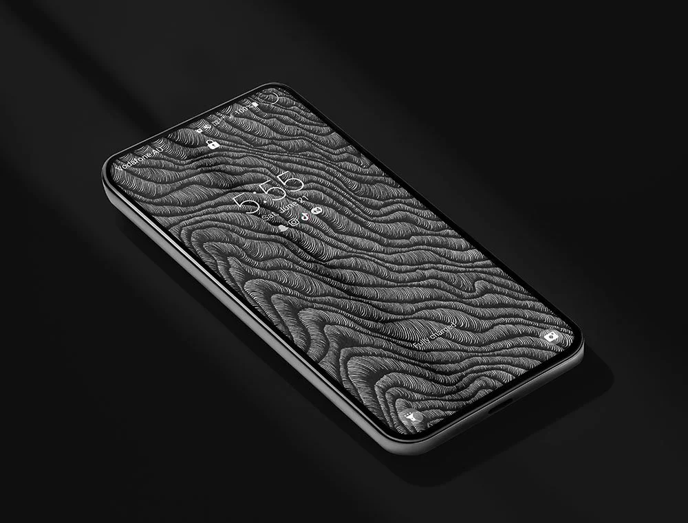 Samsung-phone-with-black-and-white-line-art-wallpaper-and-lockcreen-with-black-background