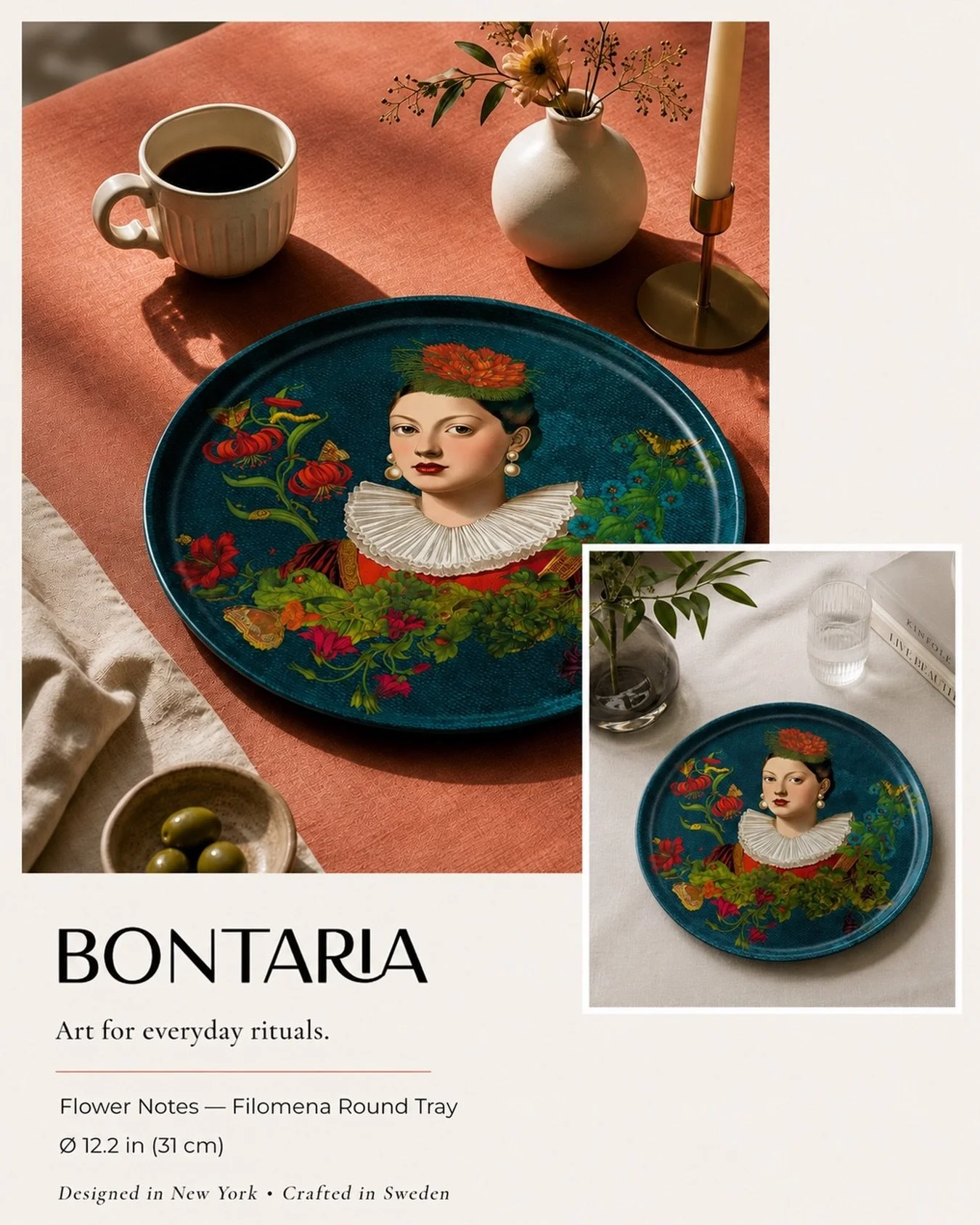 Summer, served beautifully.

A chilled cocktail.
A linen napkin.
A tray with presence.

The Flower Notes &mdash; Filomena Round Tray brings art and character to your summer table &mdash; designed in New York, crafted in Sweden.

Make it part of your 