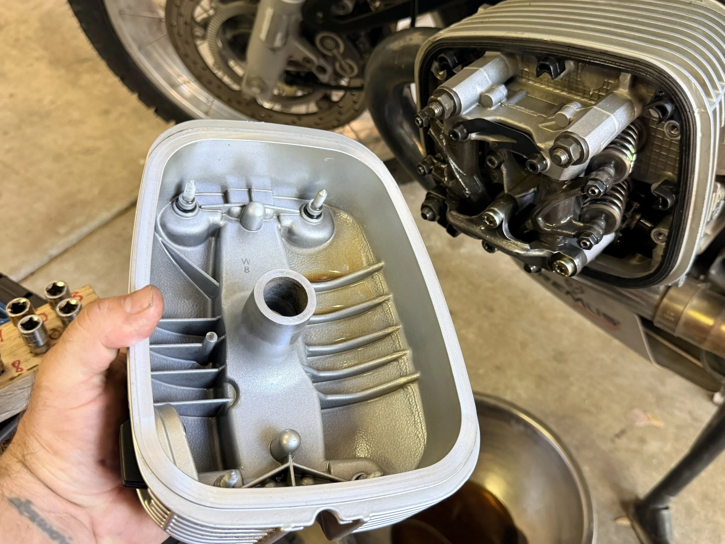 Taking the head off for TDC for cam chain tensioner install. 