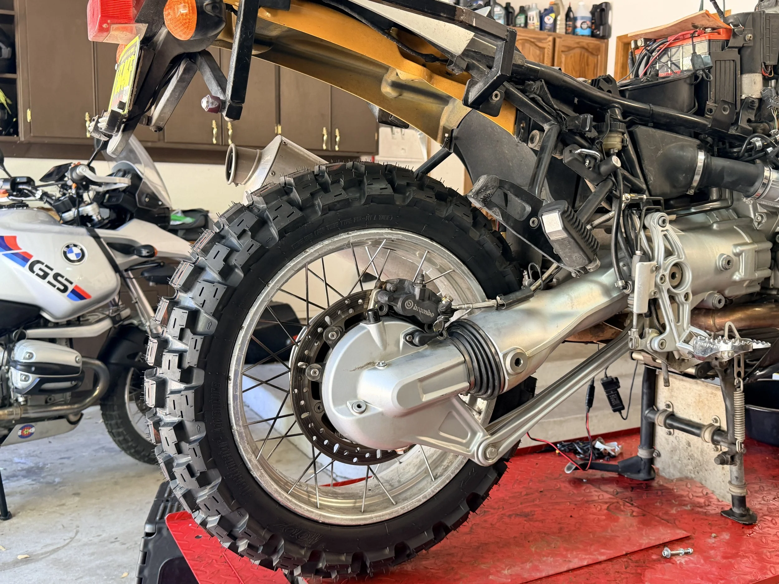 A planned offroad trip - new rear tire installed. 