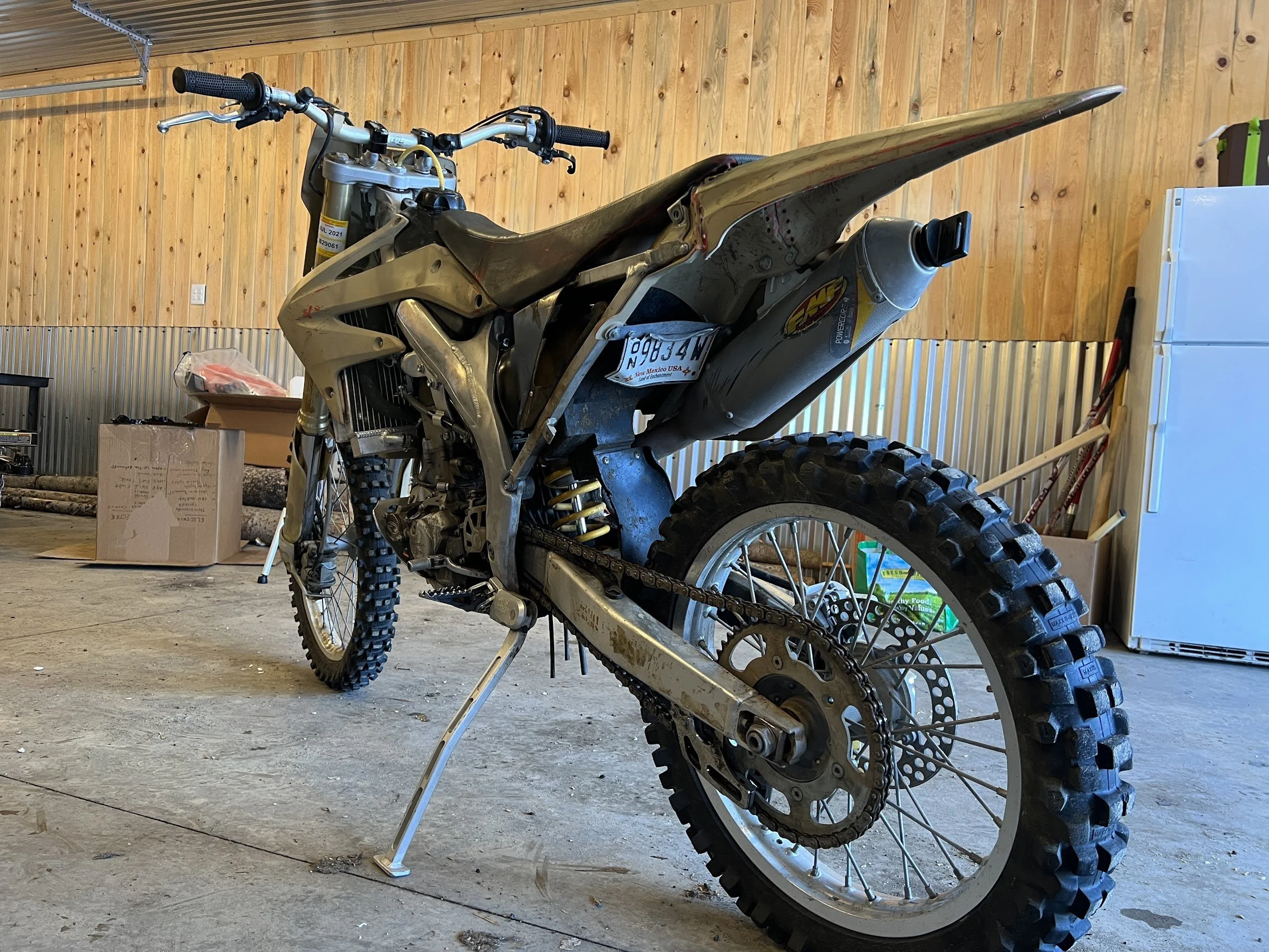 This was in the initial list: 
1. All headset bearings
2. Rotors needed replaced
3. Drivetrain needed replaced
4. Top end engine work
5. All fluids replaced
6. Front suspension rebuilt
7. All cables replaced
8. Brake calipers rebuilt + new hoses + fl