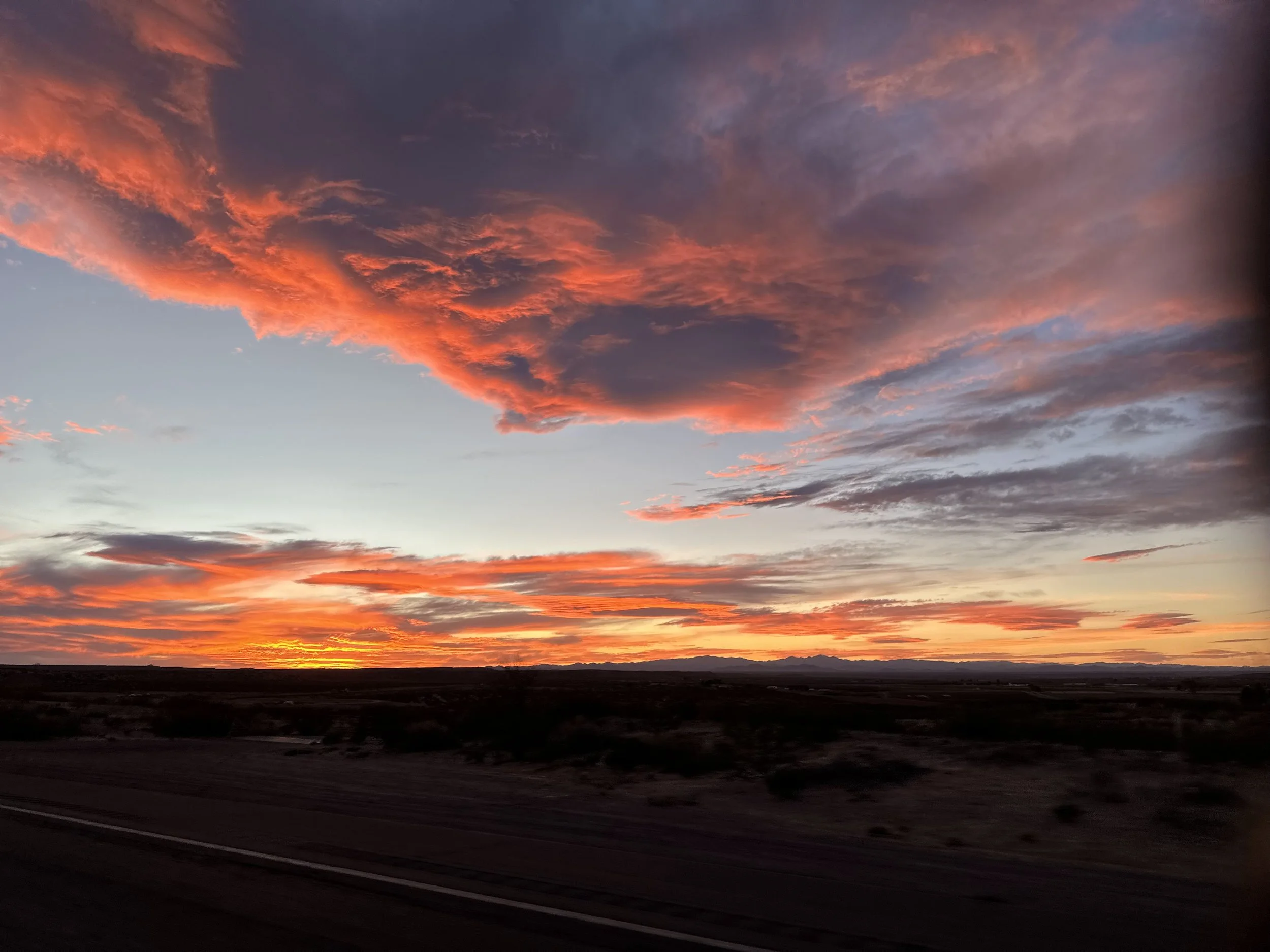 Capturing the essence of the NM sunset and vast landscape on NM-26 as we make our way back to Hatch. Remarkable, un-edited photo. 