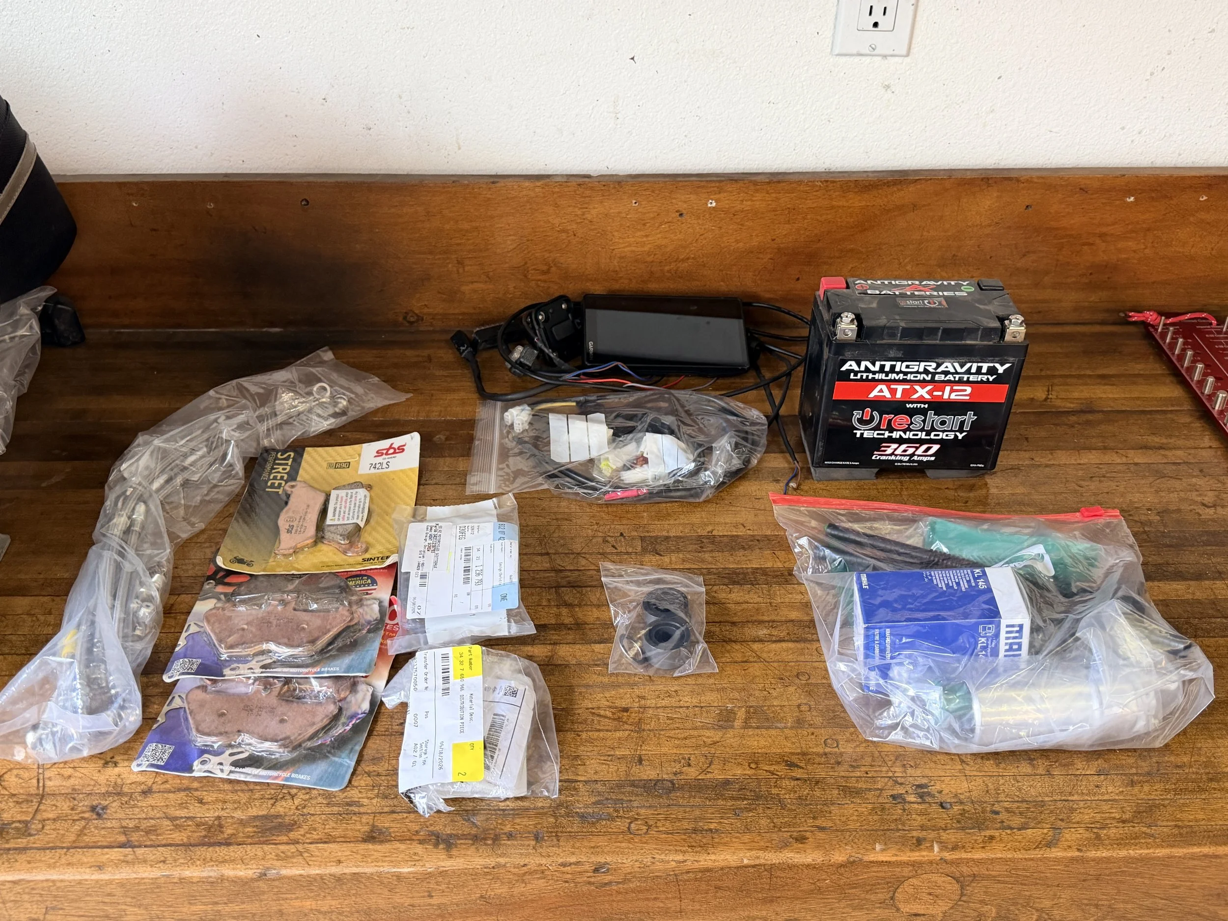 Parts keep coming in, including SS brake lines, new pads, new fuel assembly, lithium battery, eastern beaver wiring system, and some other parts. 
